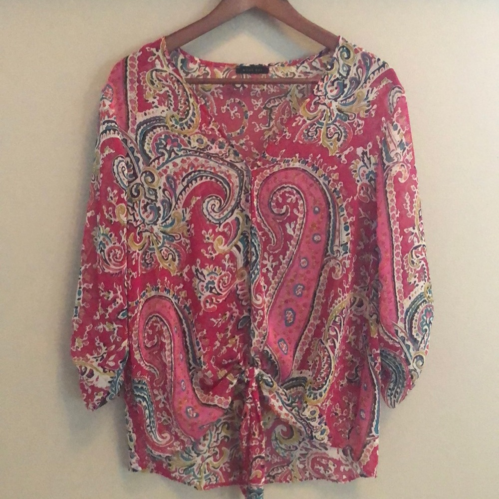 West Kei Sheer Blouse tie front Top Size: Large